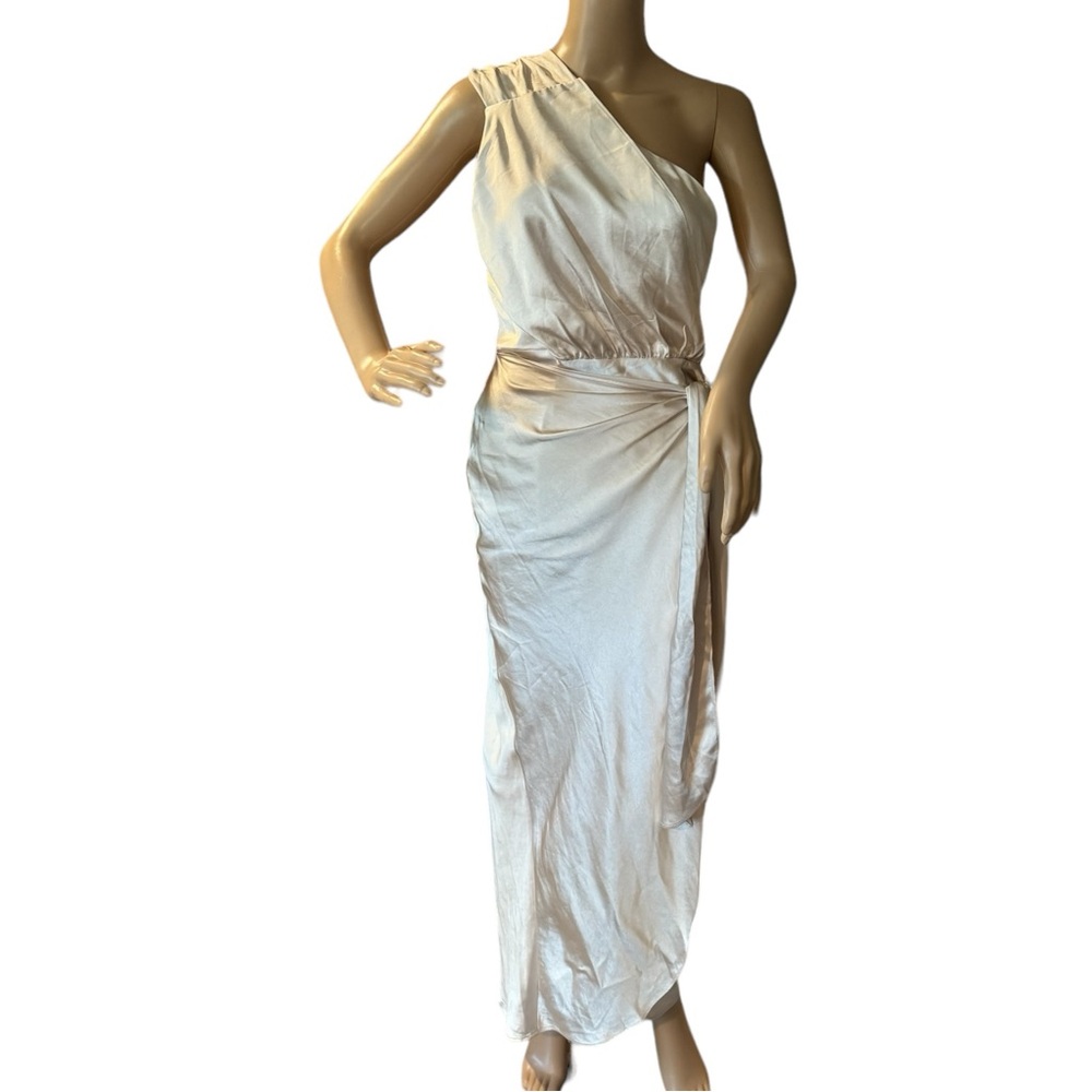 Here Comes the Sun Size Small Dress One Shoulder Faux Wrap Satin Off White
